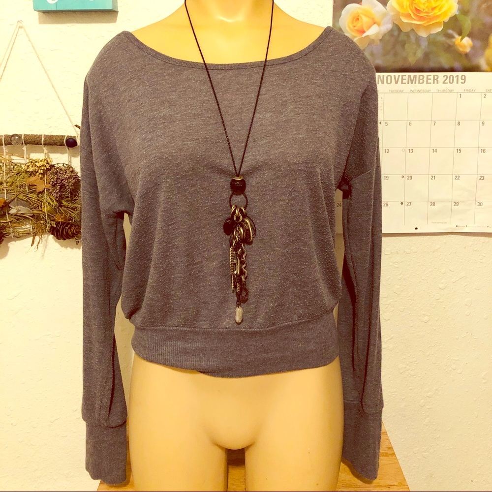 Grey Sweater w/ Lace-up Detail at Cuffs